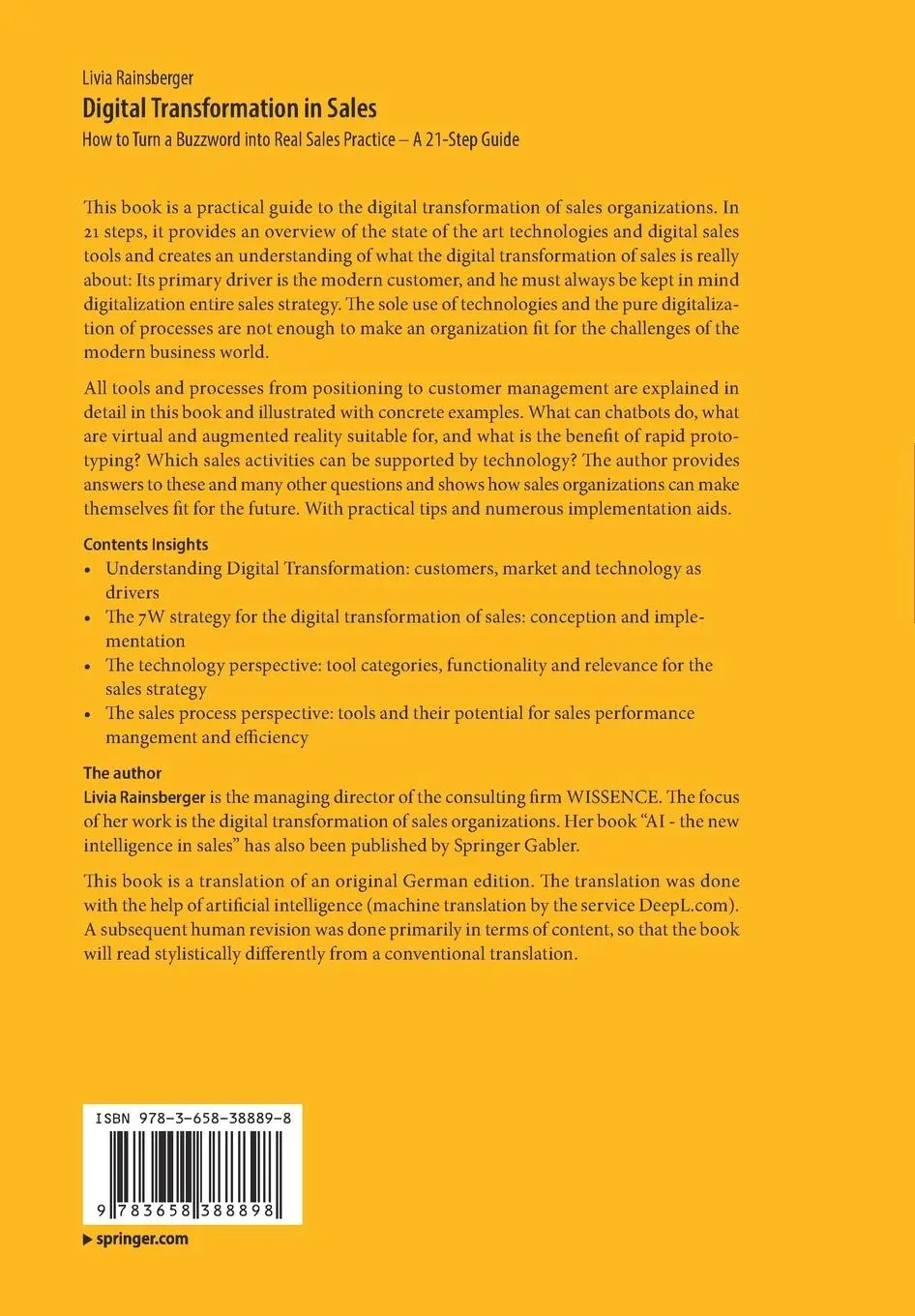 Rückseite: 9783658388898 | Digital Transformation in Sales | Livia Rainsberger | Taschenbuch