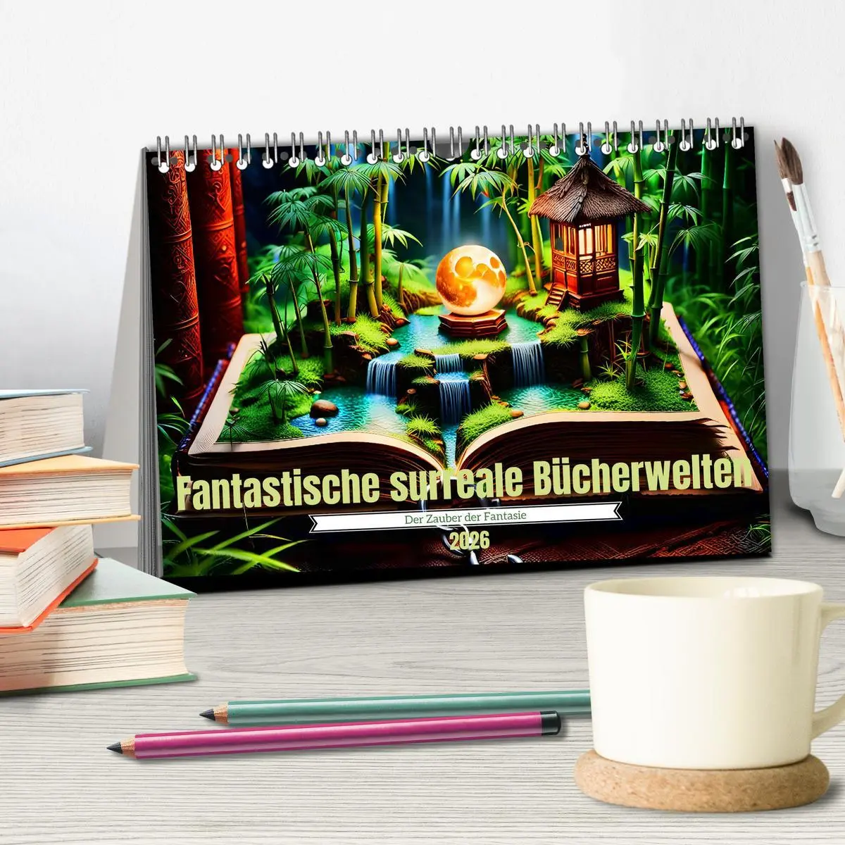 Bild: 9783457369098 | Fantastische surreale Bücherwelten (Tischkalender 2026 DIN A5...