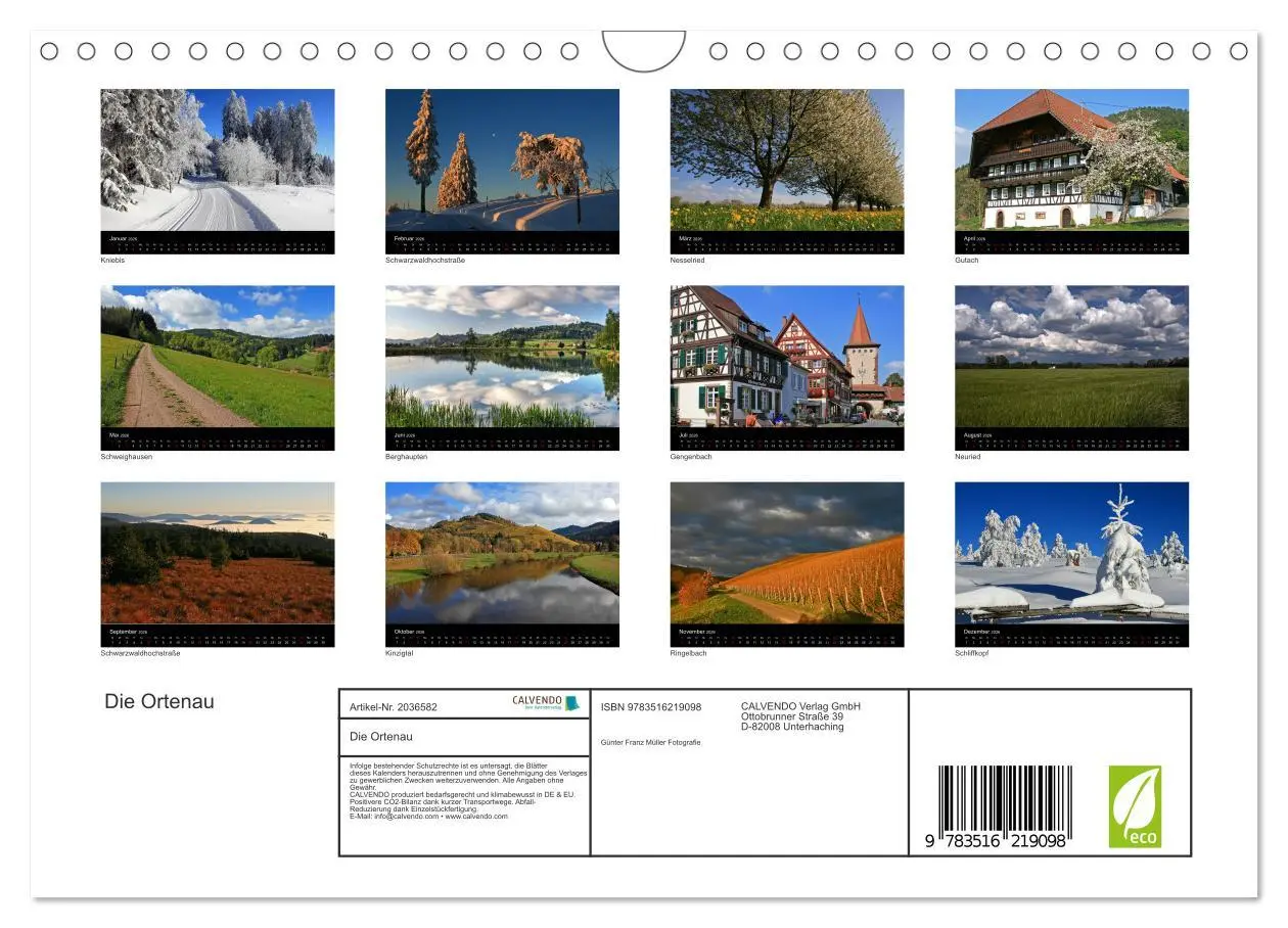 Bild: 9783516219098 | Die Ortenau (Wandkalender 2026 DIN A4 quer), CALVENDO Monatskalender