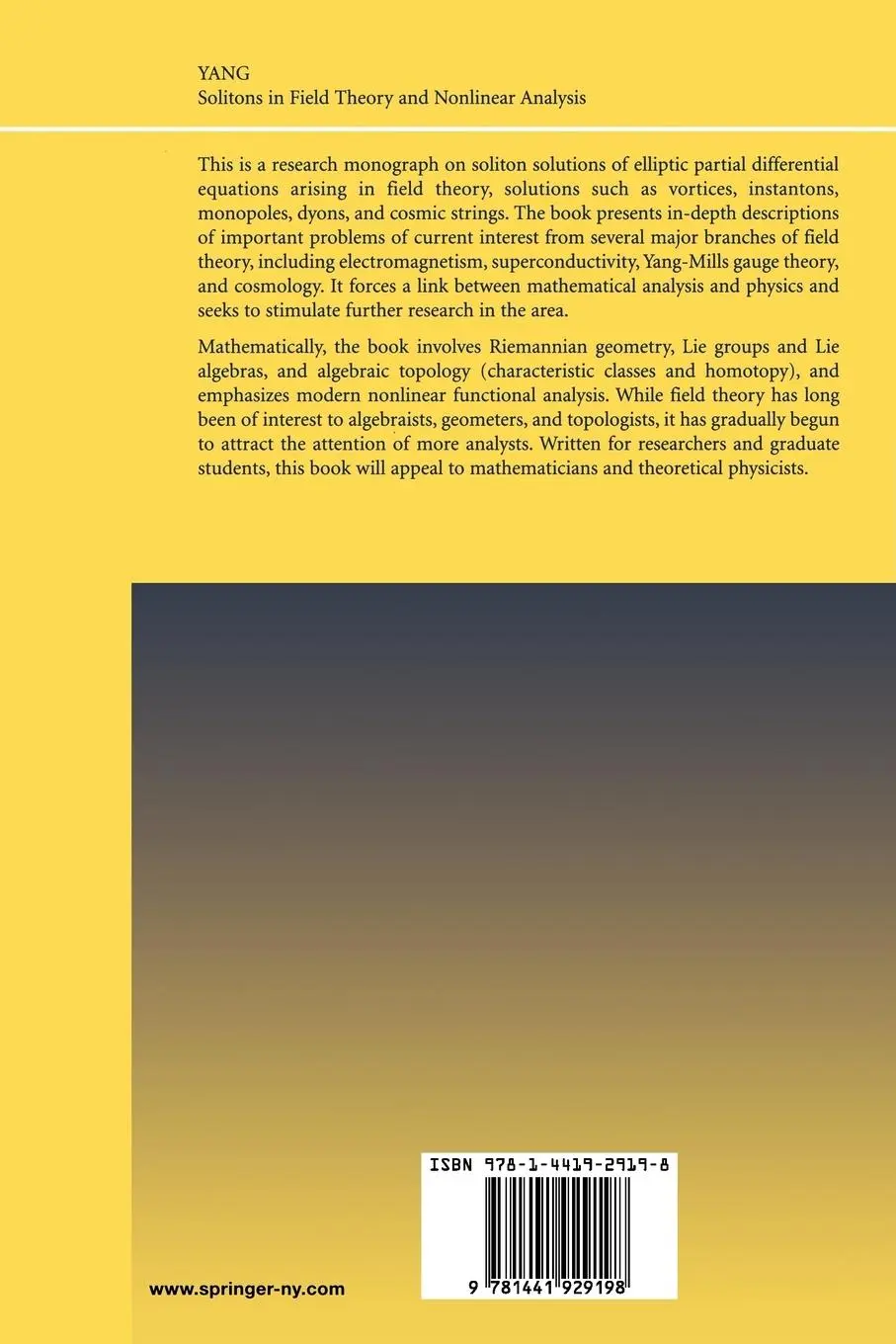 Rückseite: 9781441929198 | Solitons in Field Theory and Nonlinear Analysis | Yisong Yang | Buch