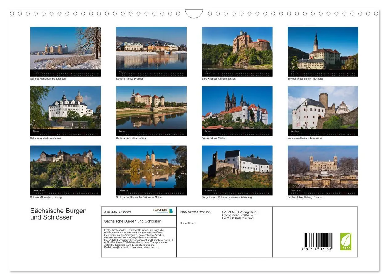Bild: 9783516209198 | Sächsische Burgen und Schlösser (Wandkalender 2026 DIN A3 quer),...