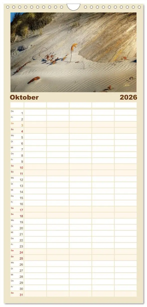 Bild: 9783516519198 | Familienplaner 2026 - Nordsee-Dünen mit 5 Spalten (Wandkalender, 21...
