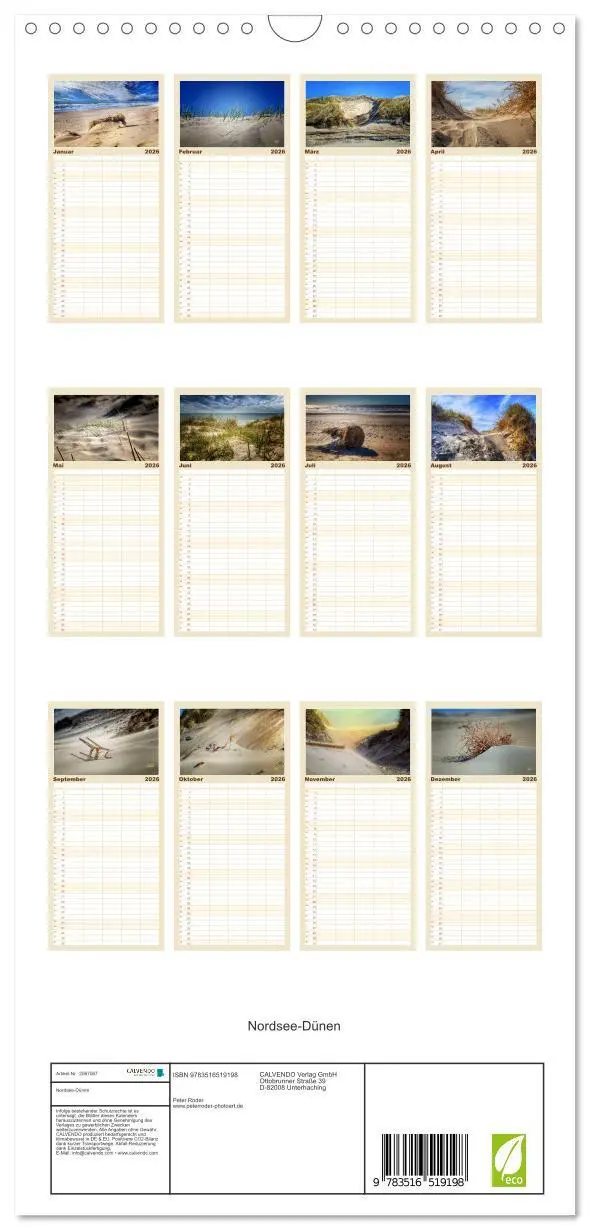 Bild: 9783516519198 | Familienplaner 2026 - Nordsee-Dünen mit 5 Spalten (Wandkalender, 21...
