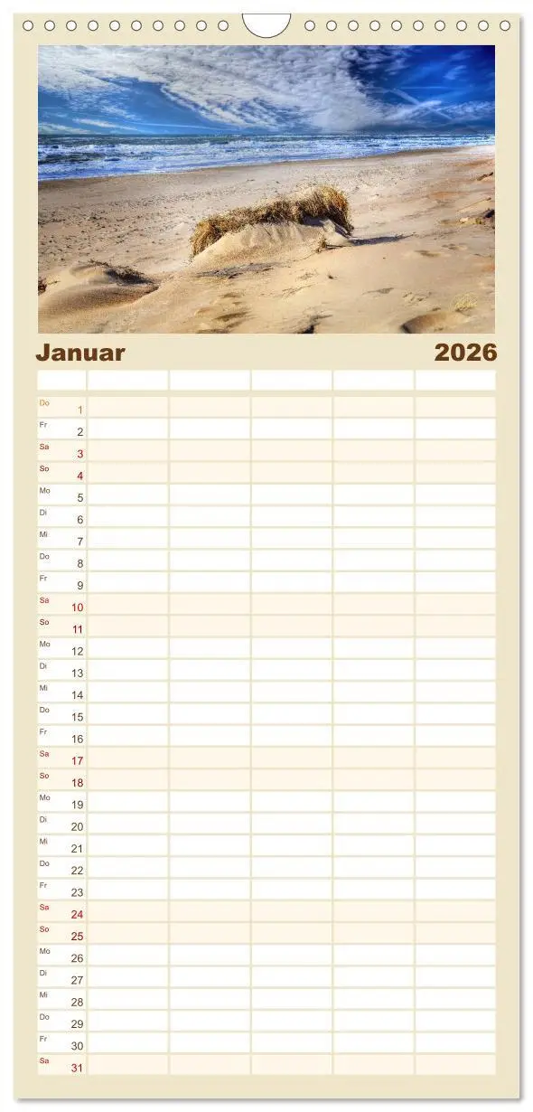 Bild: 9783516519198 | Familienplaner 2026 - Nordsee-Dünen mit 5 Spalten (Wandkalender, 21...