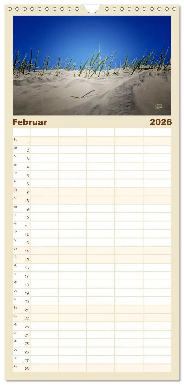 Bild: 9783516519198 | Familienplaner 2026 - Nordsee-Dünen mit 5 Spalten (Wandkalender, 21...