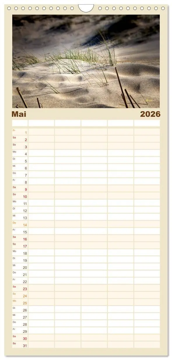Bild: 9783516519198 | Familienplaner 2026 - Nordsee-Dünen mit 5 Spalten (Wandkalender, 21...