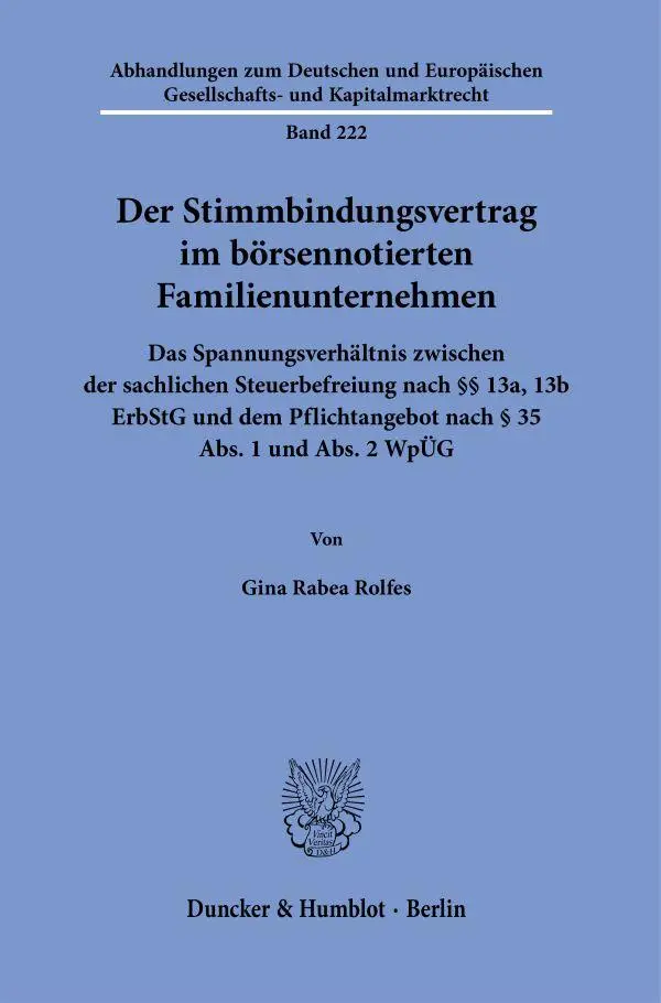 Cover: 9783428189298 | Der Stimmbindungsvertrag im börsennotierten Familienunternehmen | Buch
