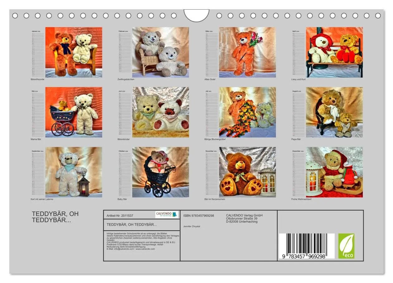 Bild: 9783457969298 | TEDDYBÄR, OH TEDDYBÄR... (Wandkalender 2026 DIN A4 quer), CALVENDO...