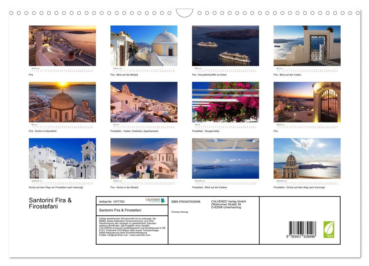 Bild: 9783457639498 | Santorini Fira &amp; Firostefani (Wandkalender 2026 DIN A3 quer),...