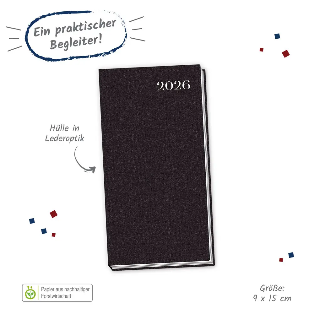 Bild: 4251901509598 | Trötsch Taschenkalender mit Telefonverzeichnis 2026 Schwarz | Co.KG