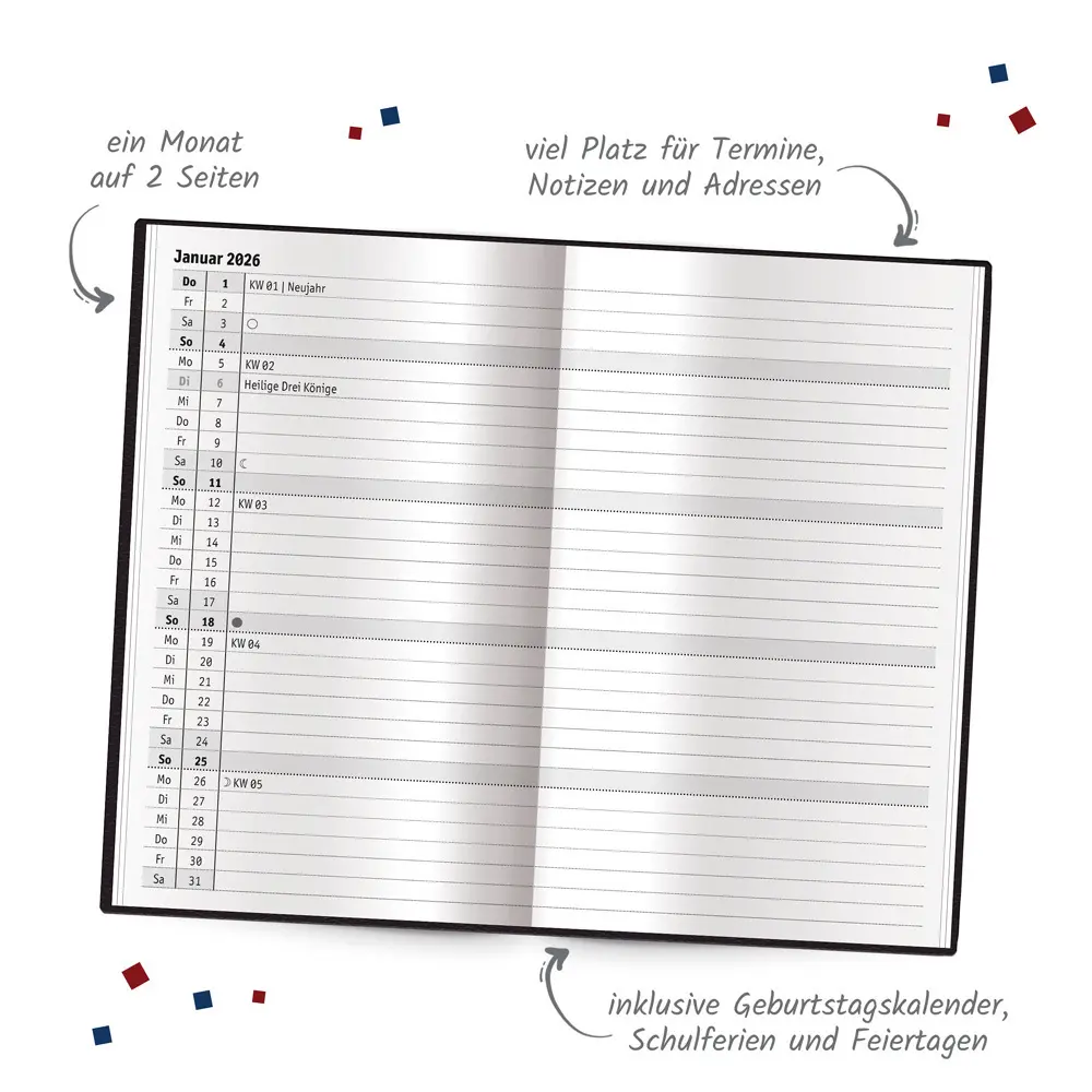 Bild: 4251901509598 | Trötsch Taschenkalender mit Telefonverzeichnis 2026 Schwarz | Co.KG