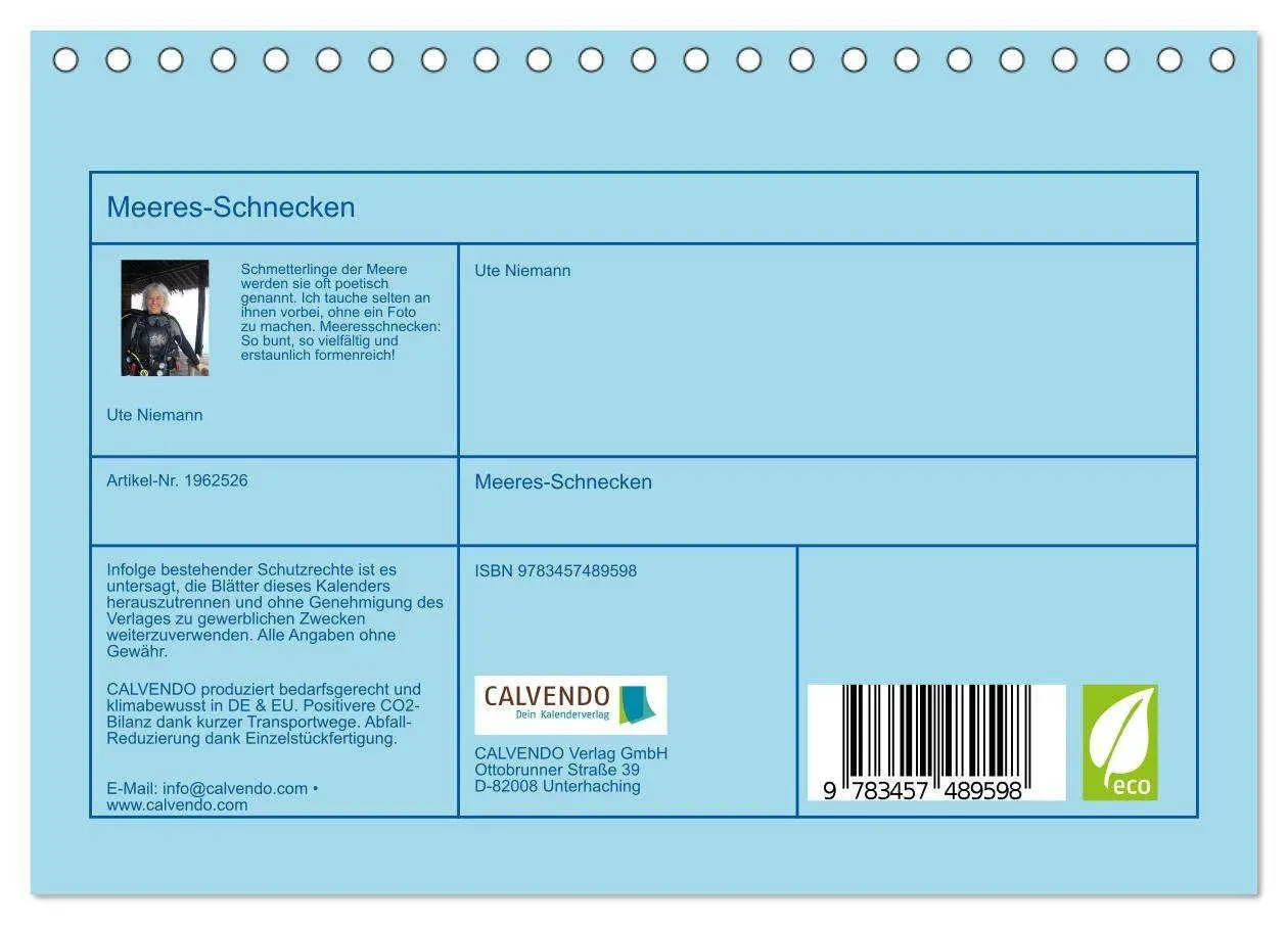 Bild: 9783457489598 | Meeres-Schnecken (Tischkalender 2026 DIN A5 quer), CALVENDO...