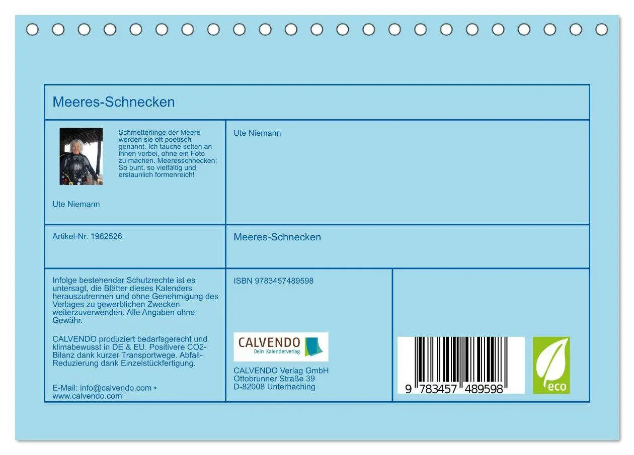 Bild: 9783457489598 | Meeres-Schnecken (Tischkalender 2026 DIN A5 quer), CALVENDO...