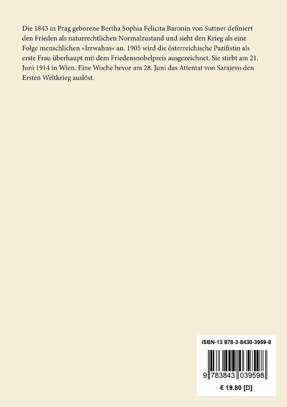 Rückseite: 9783843039598 | Die Waffen nieder! | Eine Lebensgeschichte | Bertha Von Suttner | Buch