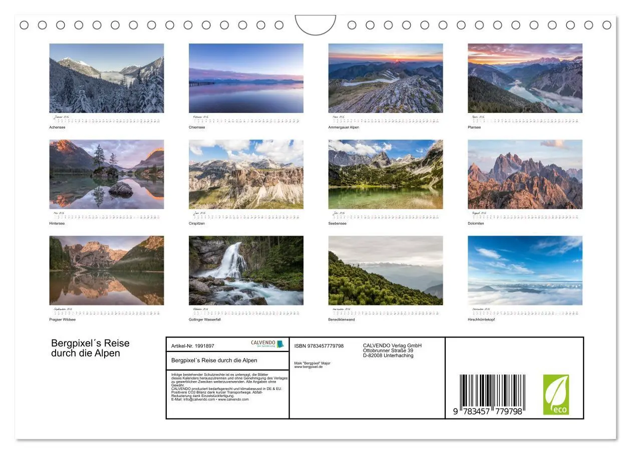 Bild: 9783457779798 | Bergpixel´s Reise durch die Alpen (Wandkalender 2026 DIN A4 quer),...