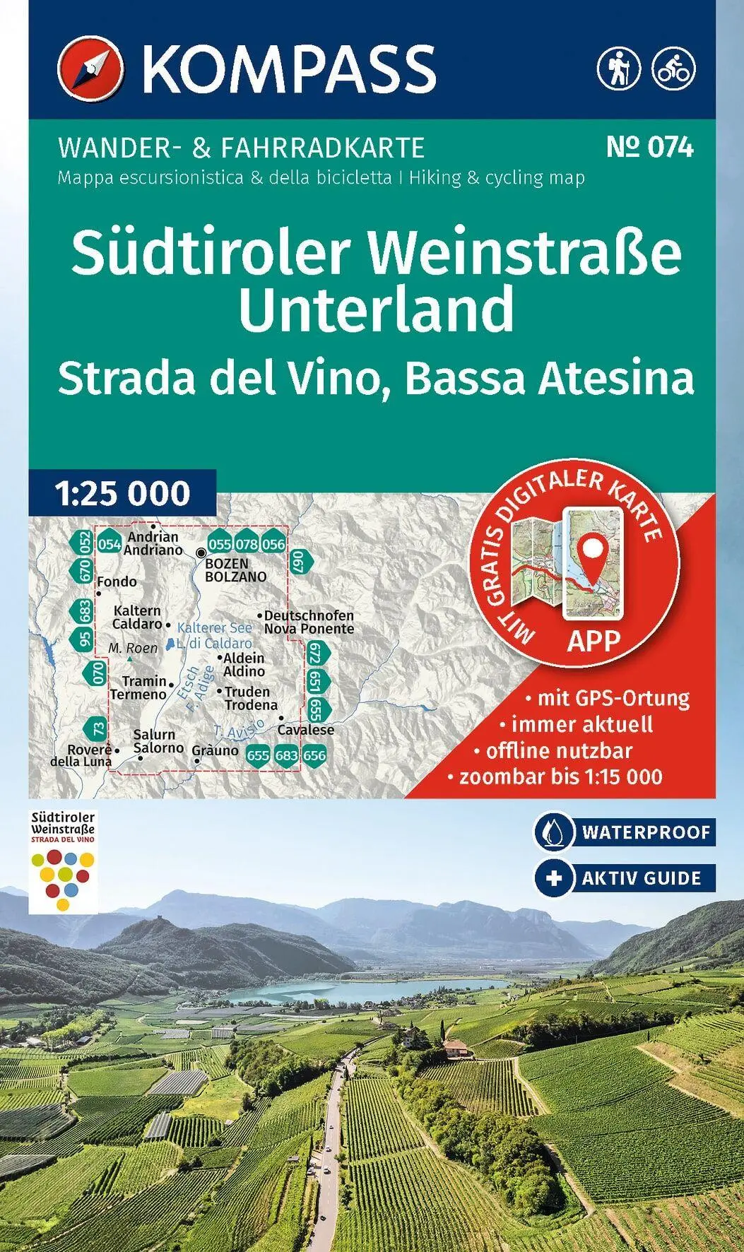Cover: 9783991219798 | KOMPASS Wanderkarte 074 Südtiroler Weinstraße, Unterland / Strada...