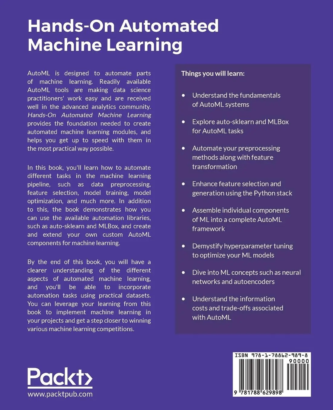 Rückseite: 9781788629898 | Hands-On Automated Machine Learning | Sibanjan Das (u. a.) | Buch