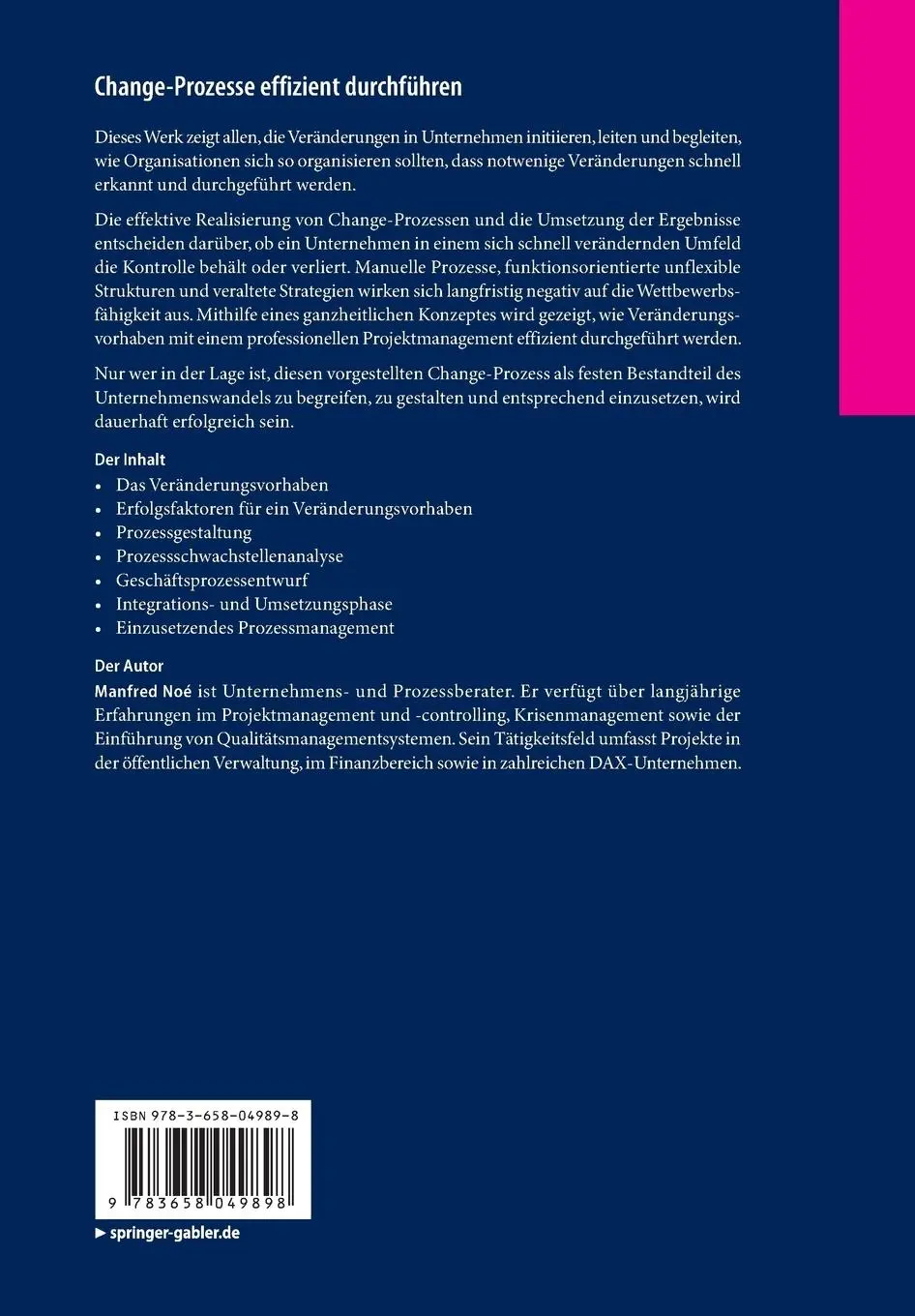 Rückseite: 9783658049898 | Change-Prozesse effizient durchführen | Manfred Noé | Taschenbuch