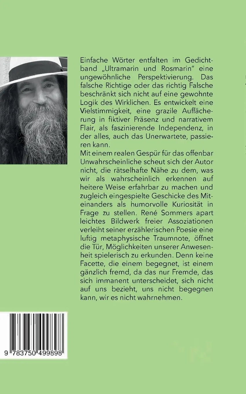 Rückseite: 9783750499898 | Ultramarin und Rosmarin | Gedichte | René Sommer | Taschenbuch | 60 S.