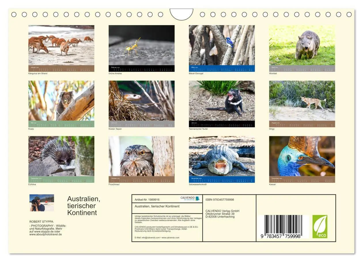 Bild: 9783457759998 | Australien, tierischer Kontinent (Wandkalender 2026 DIN A4 quer),...