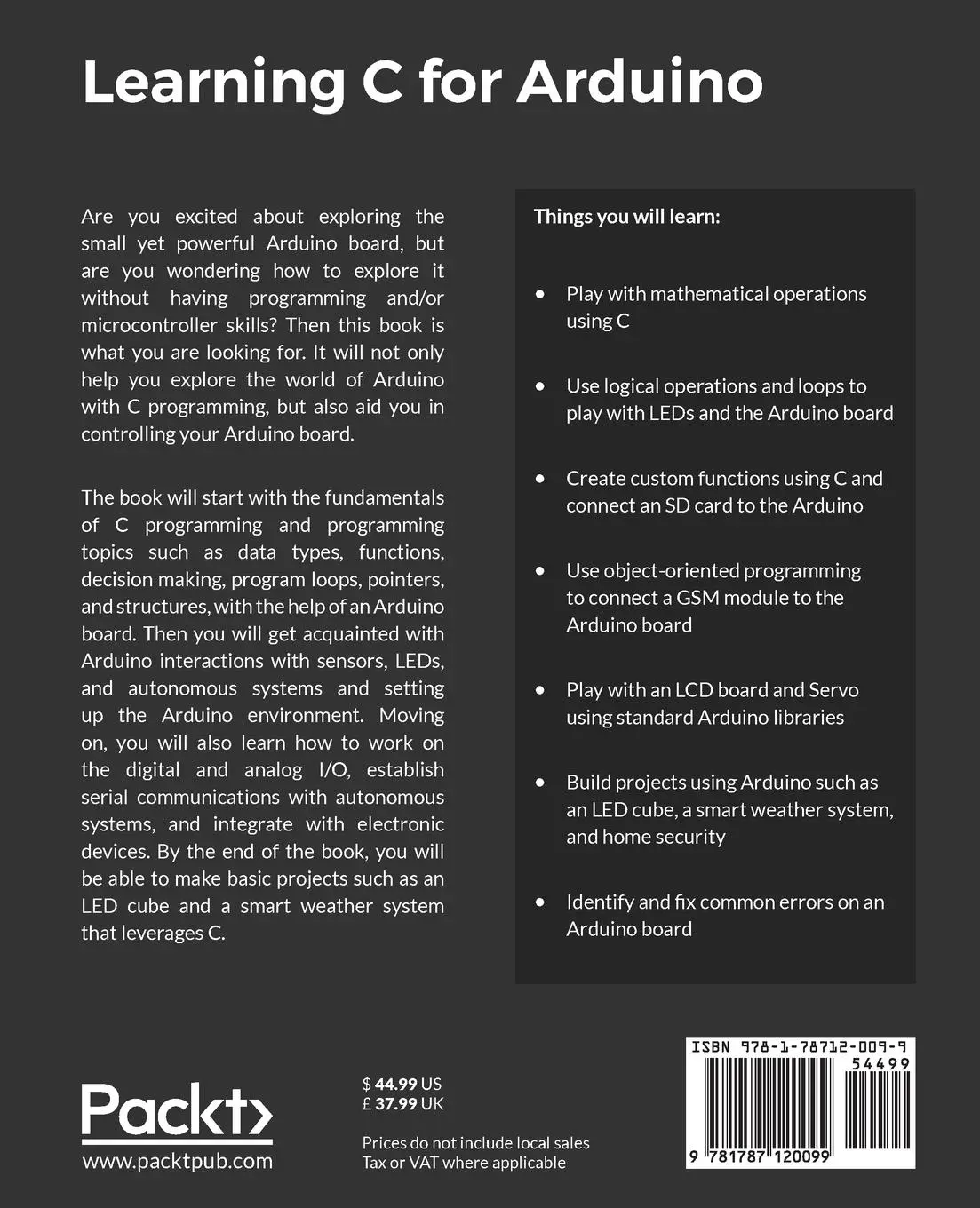 Rückseite: 9781787120099 | Learning C for Arduino | Syed Omar Faruk Towaha | Taschenbuch | 2017