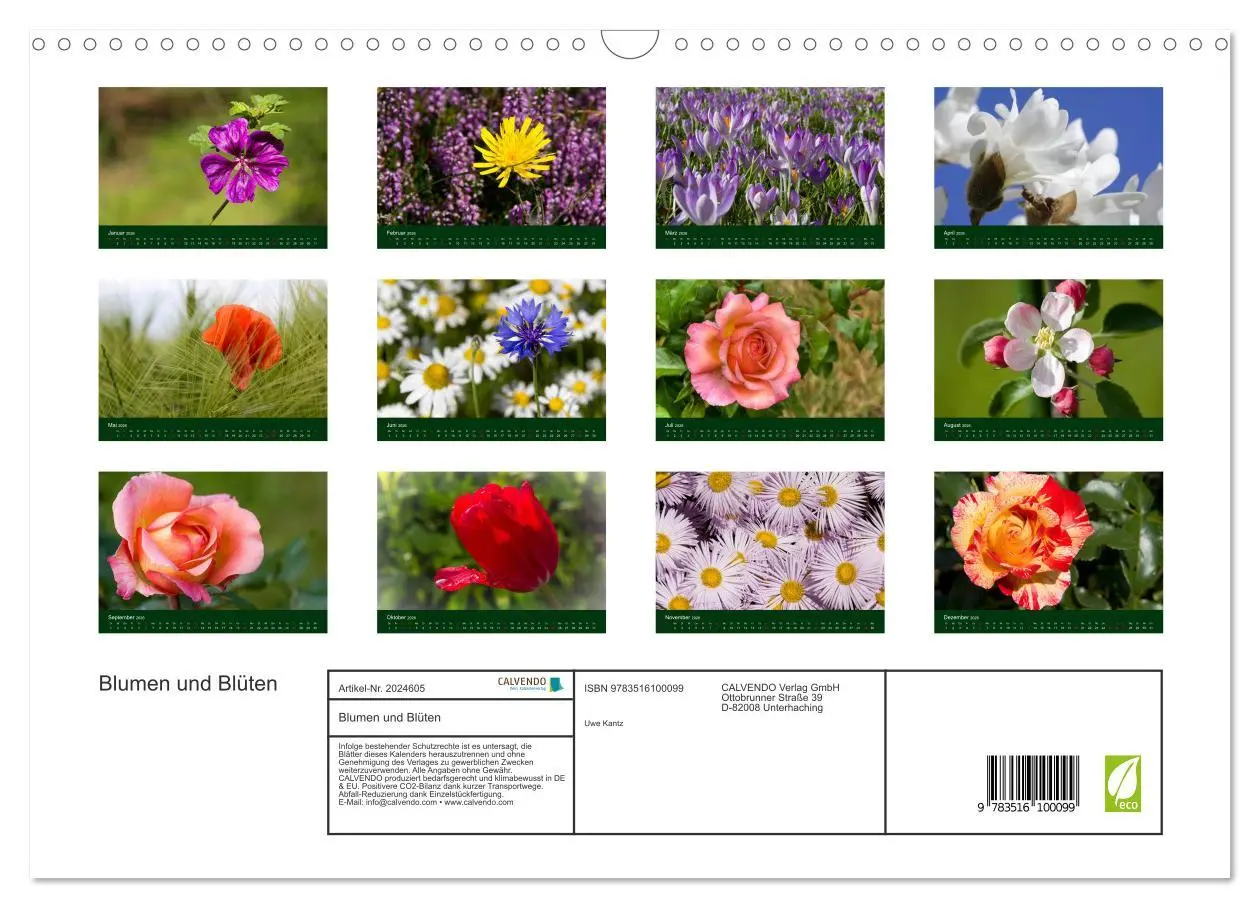 Bild: 9783516100099 | Blumen und Blüten (Wandkalender 2026 DIN A3 quer), CALVENDO...