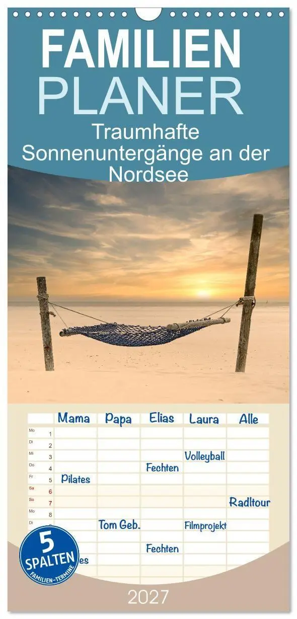 Cover: 9783594320099 | Familienplaner 2027 - Traumhafte Sonnenuntergänge an der Nordsee...