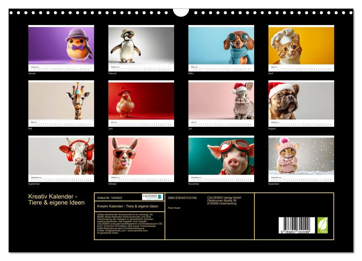 Bild: 9783457310199 | Kreativ Kalender - Tiere &amp; eigene Ideen (Wandkalender 2026 DIN A3...