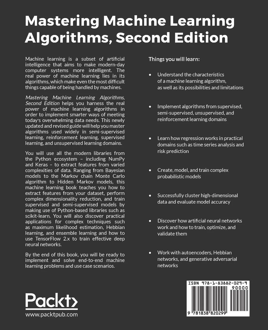 Rückseite: 9781838820299 | Mastering Machine Learning Algorithms - Second Edition | Bonaccorso