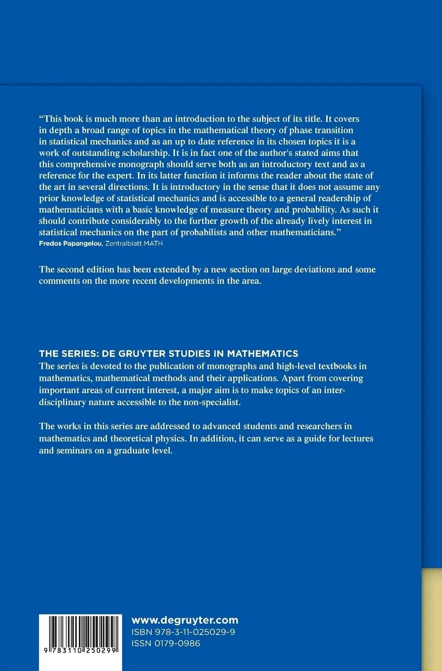 Rückseite: 9783110250299 | Gibbs Measures and Phase Transitions | Hans-Otto Georgii | Buch | XIV