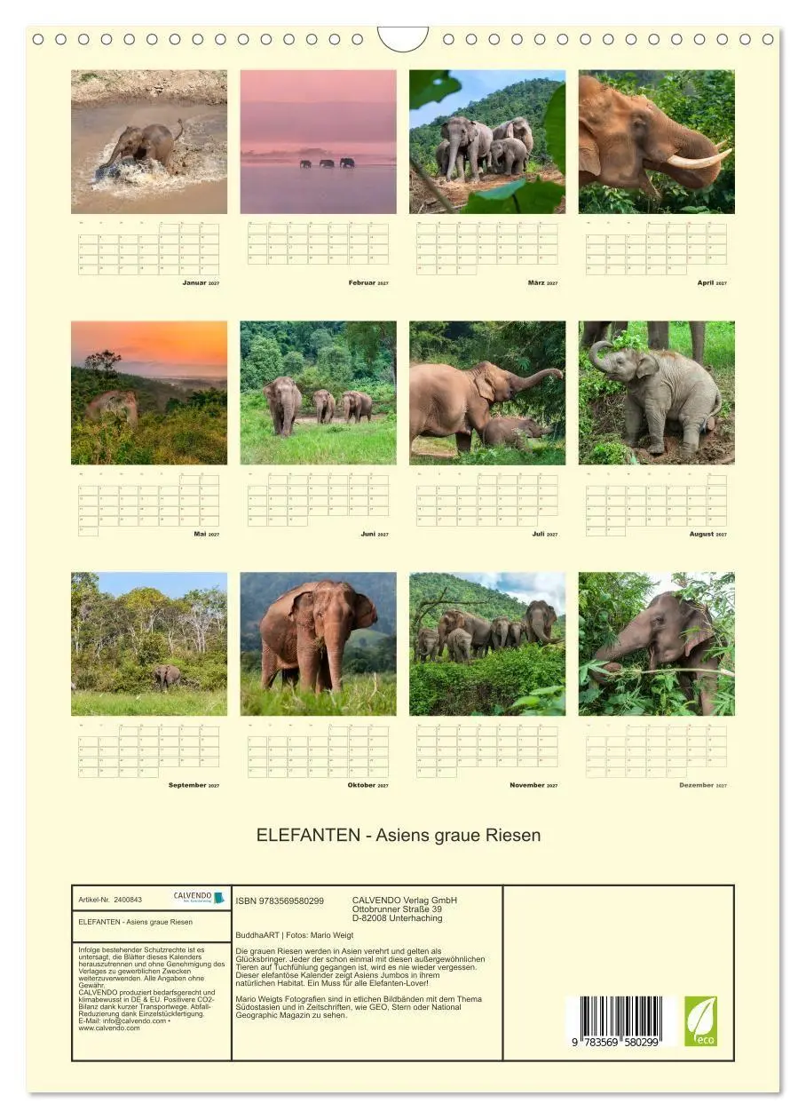Bild: 9783569580299 | ELEFANTEN - Asiens graue Riesen (Wandkalender 2027 DIN A3 hoch),...