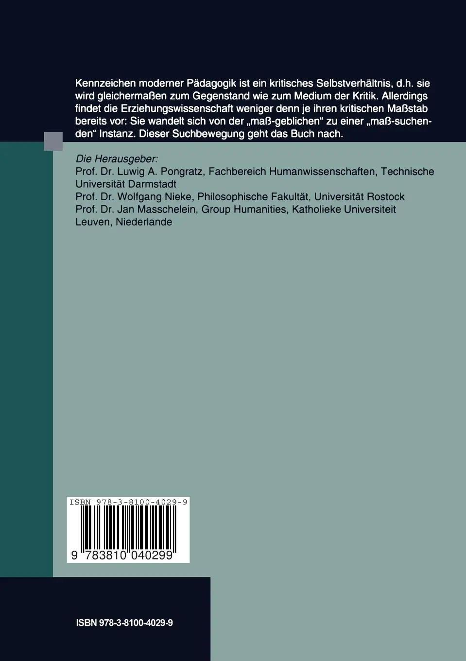 Rückseite: 9783810040299 | Kritik der Pädagogik - Pädagogik als Kritik | Ludwig Pongratz (u. a.)