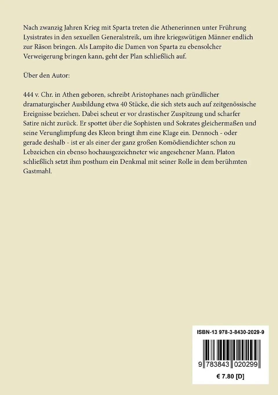 Rückseite: 9783843020299 | Lysistrate | (Lysistrata) | Aristophanes | Taschenbuch | 68 S. | 2013