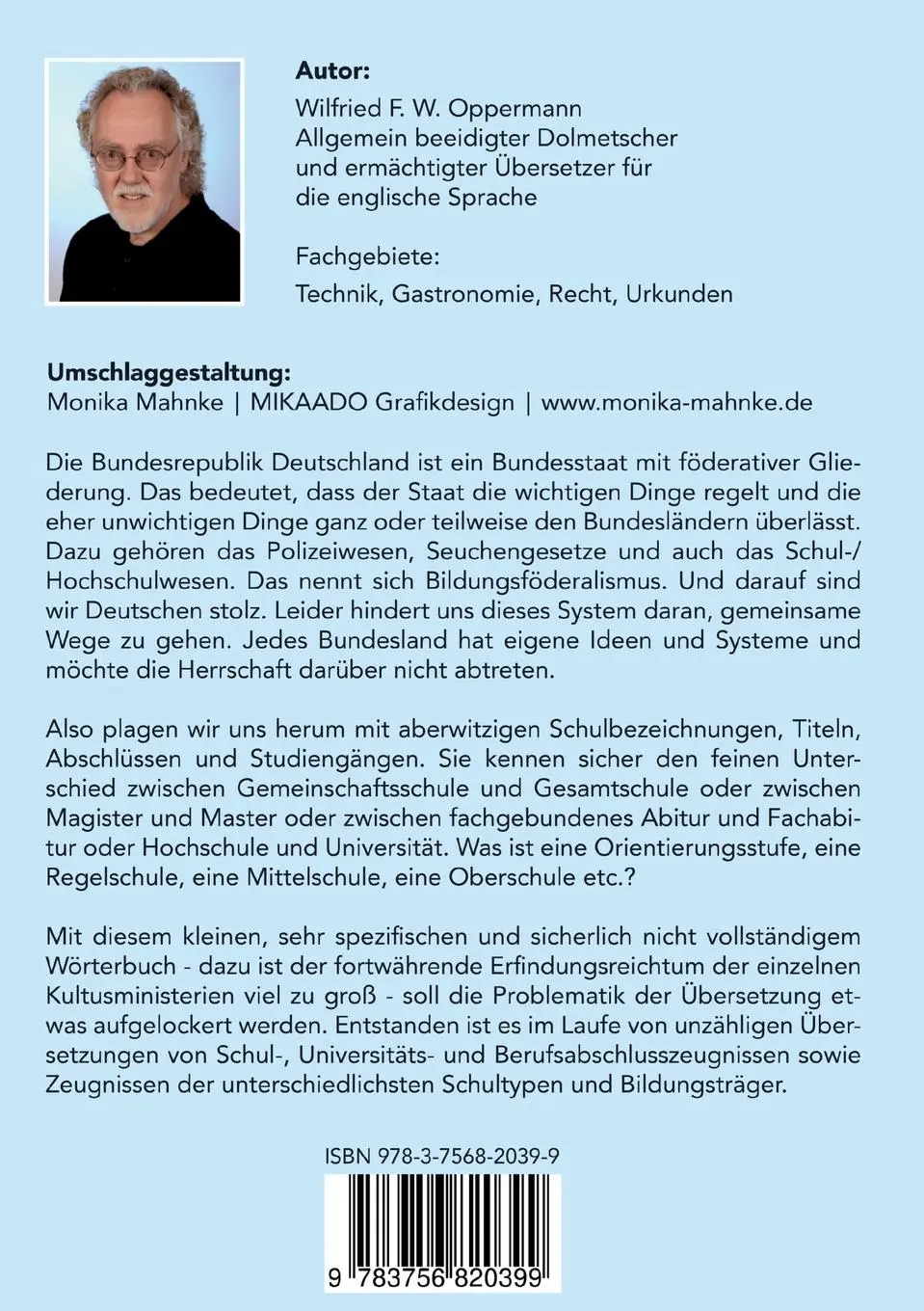 Rückseite: 9783756820399 | Wörterbuch Bildung Ausbildung | Zeugnisse / Diplome / Zertifikate