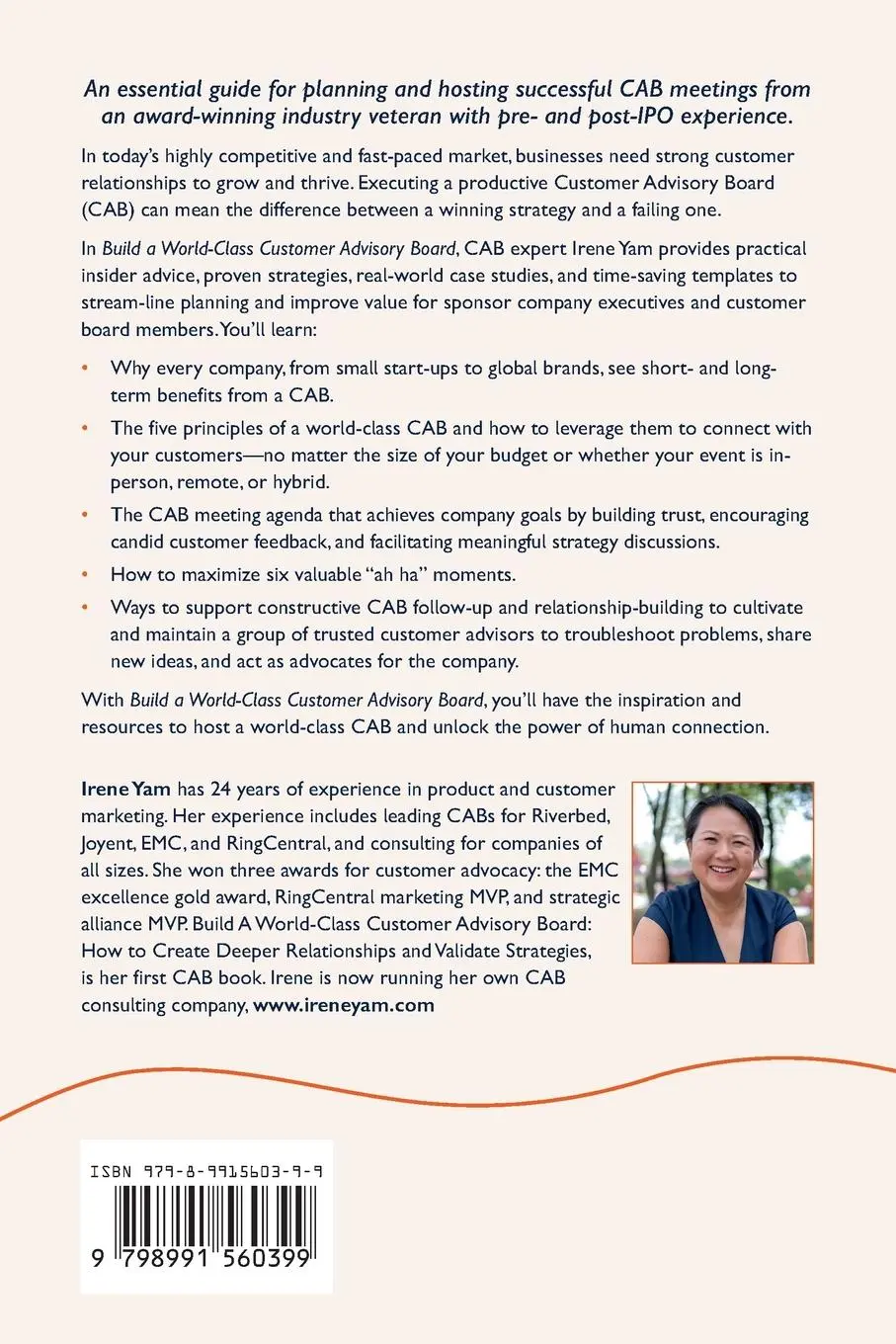 Rückseite: 9798991560399 | BUILD A WORLD-CLASS CUSTOMER ADVISORY BOARD | Irene Yam | Taschenbuch