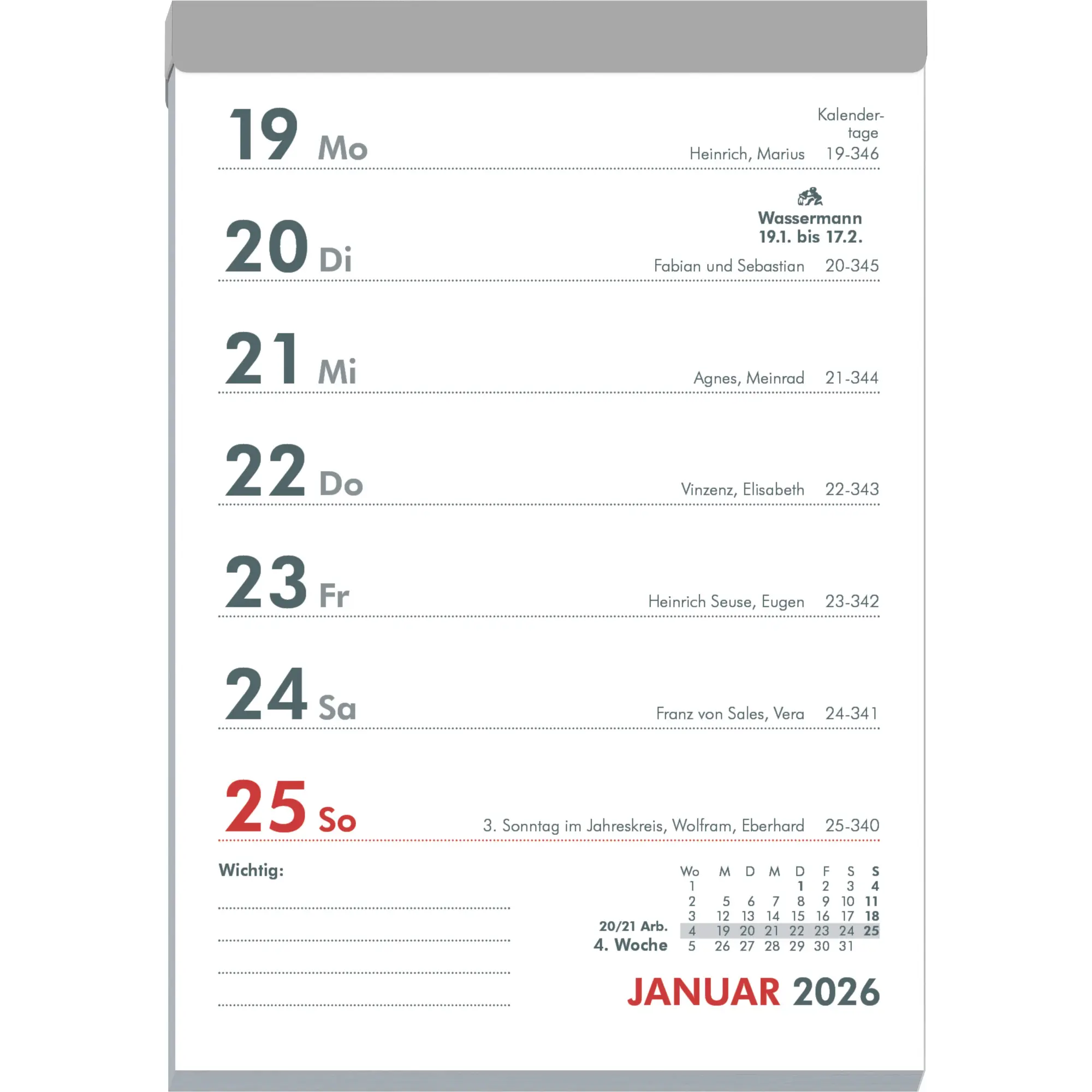 Bild: 4069095000599 | Wochenabreißkalender 2025 - 10,5x14,6 cm - 1 Woche auf 1 Seite -...