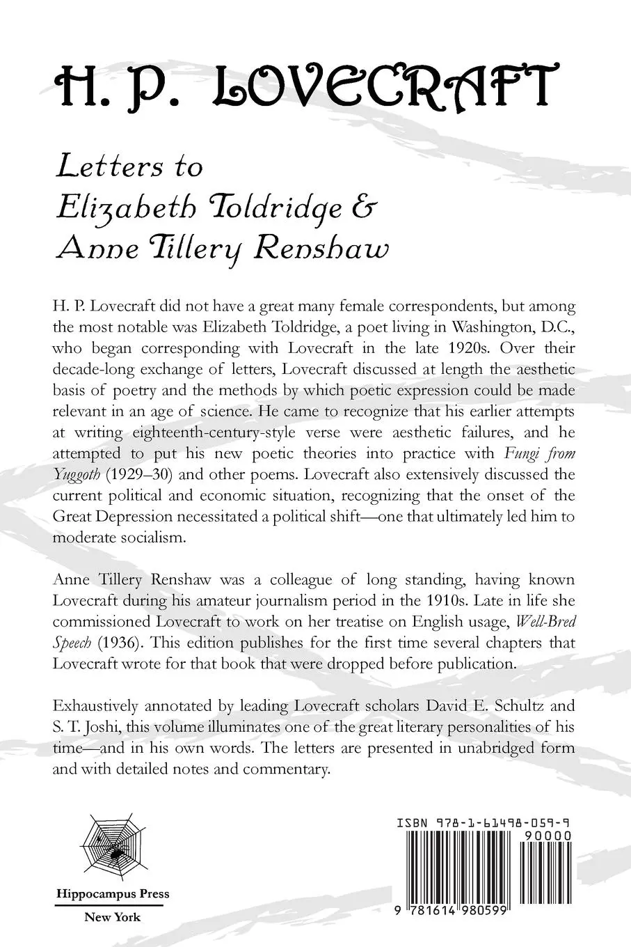 Rückseite: 9781614980599 | Letters to Elizabeth Toldridge and Anne Tillery Renshaw | Lovecraft