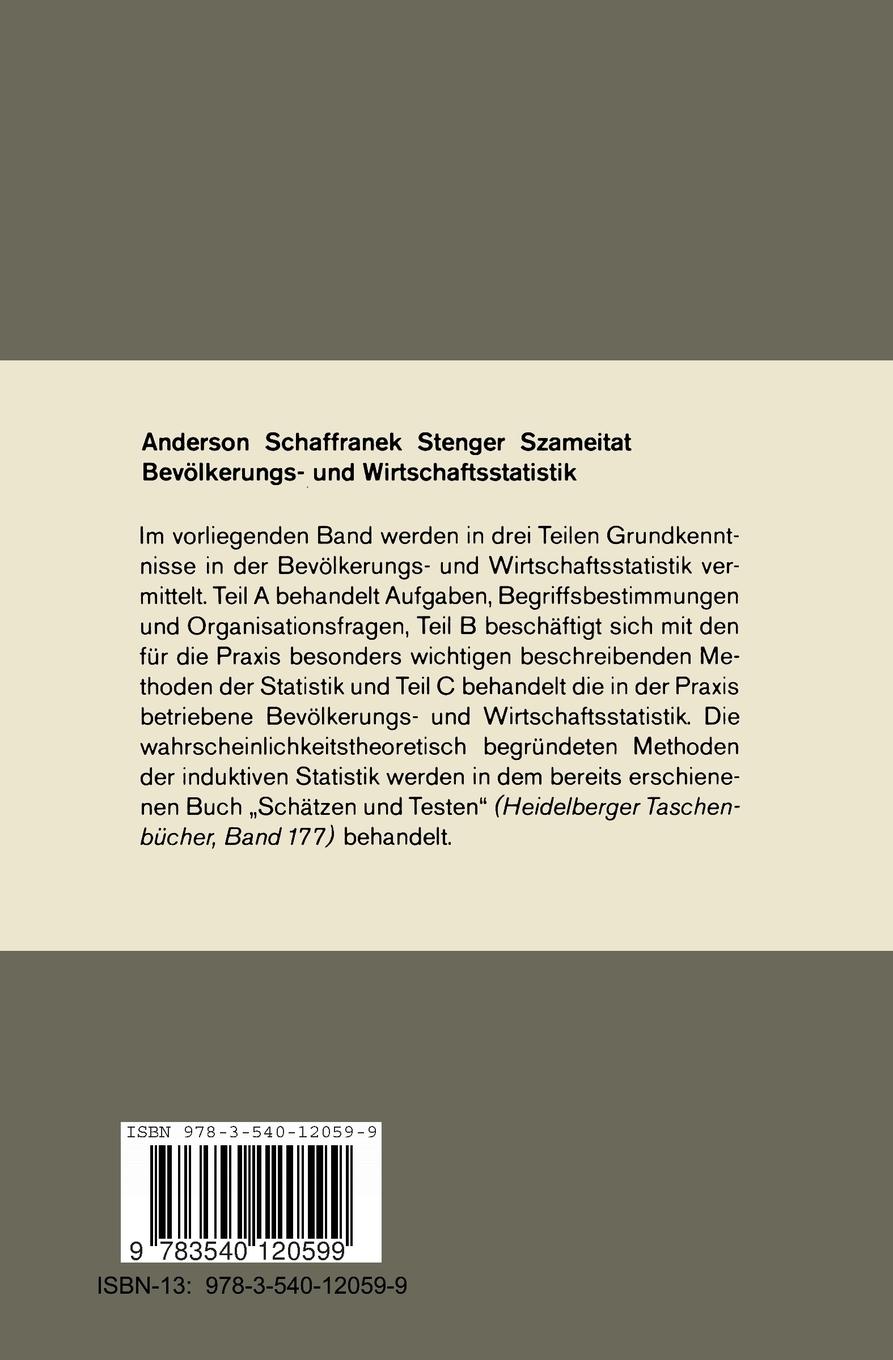 Rückseite: 9783540120599 | Bevölkerungs- und Wirtschaftsstatistik | O. Anderson (u. a.) | Buch