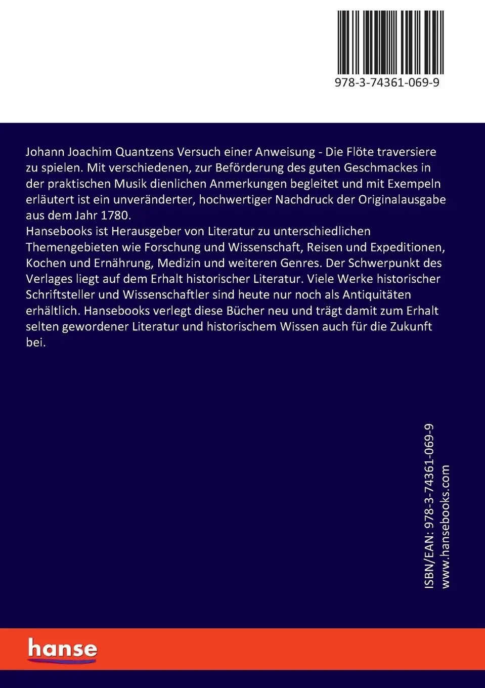 Rückseite: 9783743610699 | Johann Joachim Quantzens Versuch einer Anweisung | Quantz | Buch