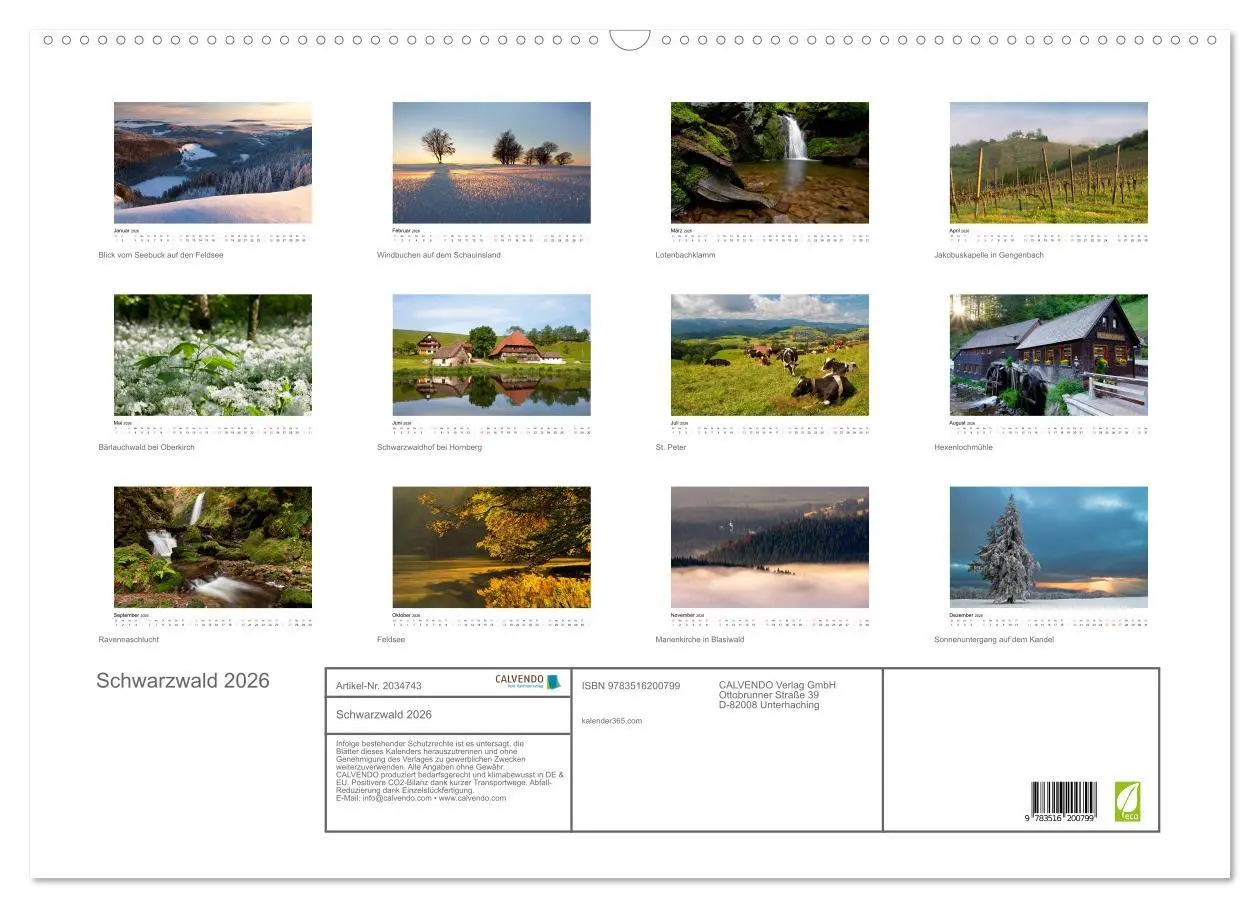 Bild: 9783516200799 | Schwarzwald 2026 (Wandkalender 2026 DIN A2 quer), CALVENDO...