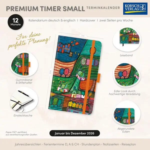 Bild: 9783731890799 | Premium Timer Small "Landschaft" 2026 | Verlag Korsch | Buch | 144 S.