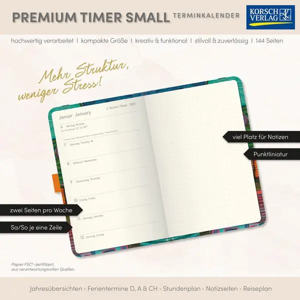 Bild: 9783731890799 | Premium Timer Small "Landschaft" 2026 | Verlag Korsch | Buch | 144 S.