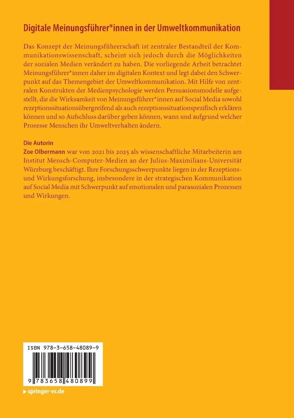 Rückseite: 9783658480899 | Digitale Meinungsführer*innen in der Umweltkommunikation | Olbermann