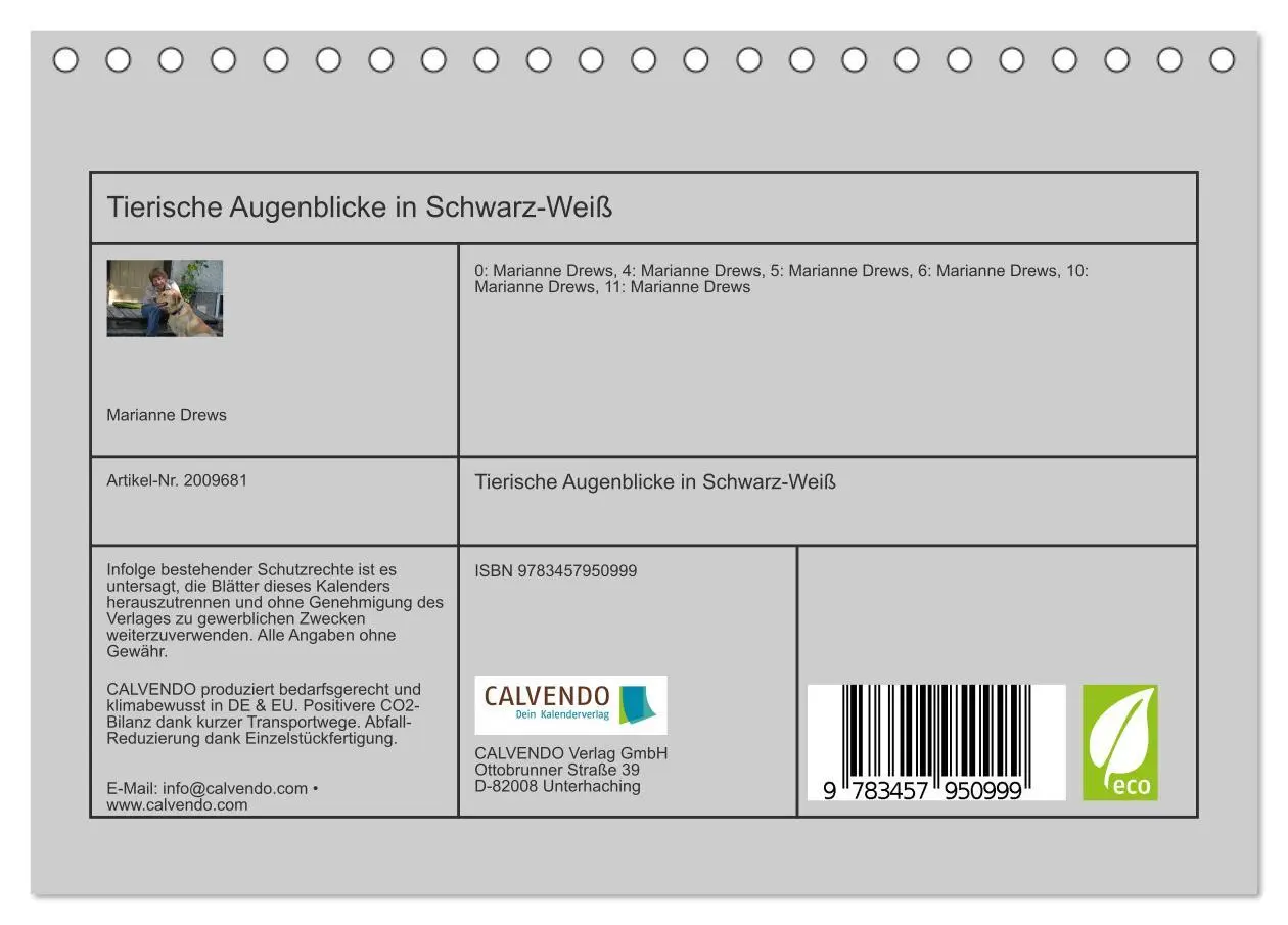 Bild: 9783457950999 | Tierische Augenblicke in Schwarz-Weiß (Tischkalender 2026 DIN A5...