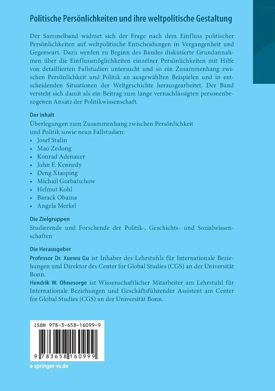 Rückseite: 9783658160999 | Politische Persönlichkeiten und ihre weltpolitische Gestaltung | Buch