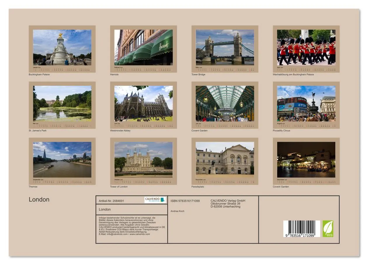 Bild: 9783516171099 | London (hochwertiger Premium Wandkalender 2026 DIN A2 quer),...