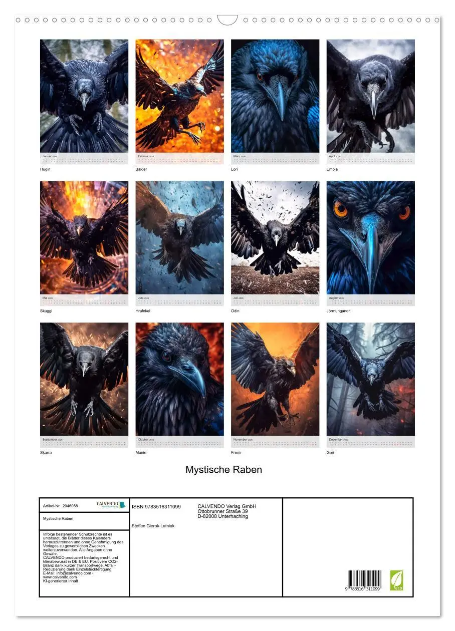 Bild: 9783516311099 | Mystische Raben (Wandkalender 2026 DIN A2 hoch), CALVENDO...