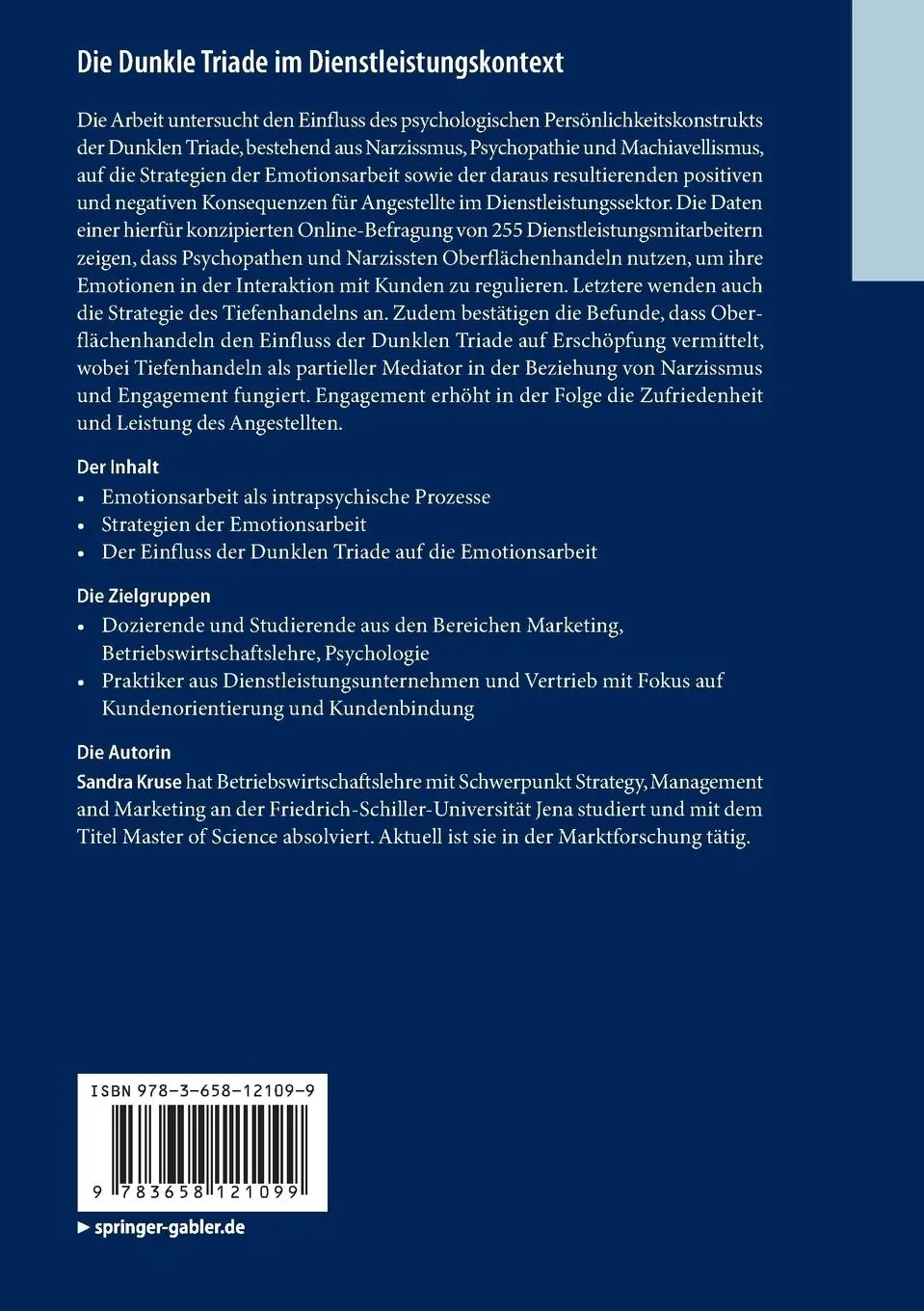 Rückseite: 9783658121099 | Die Dunkle Triade im Dienstleistungskontext | Sandra Kruse | Buch | xi