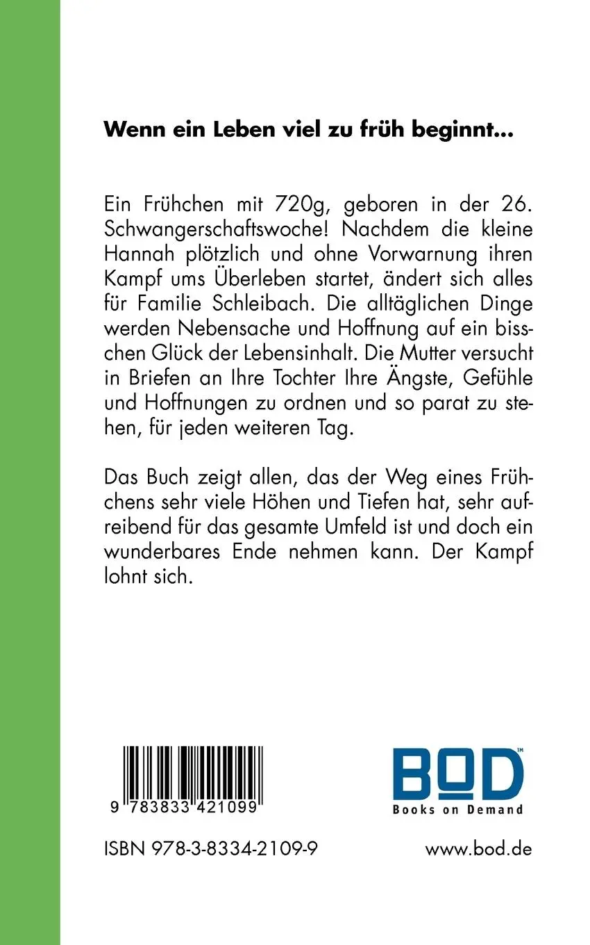 Rückseite: 9783833421099 | Unsere Hannah, nur etwas zu klein | Tagebuch eines Frühchens | Buch