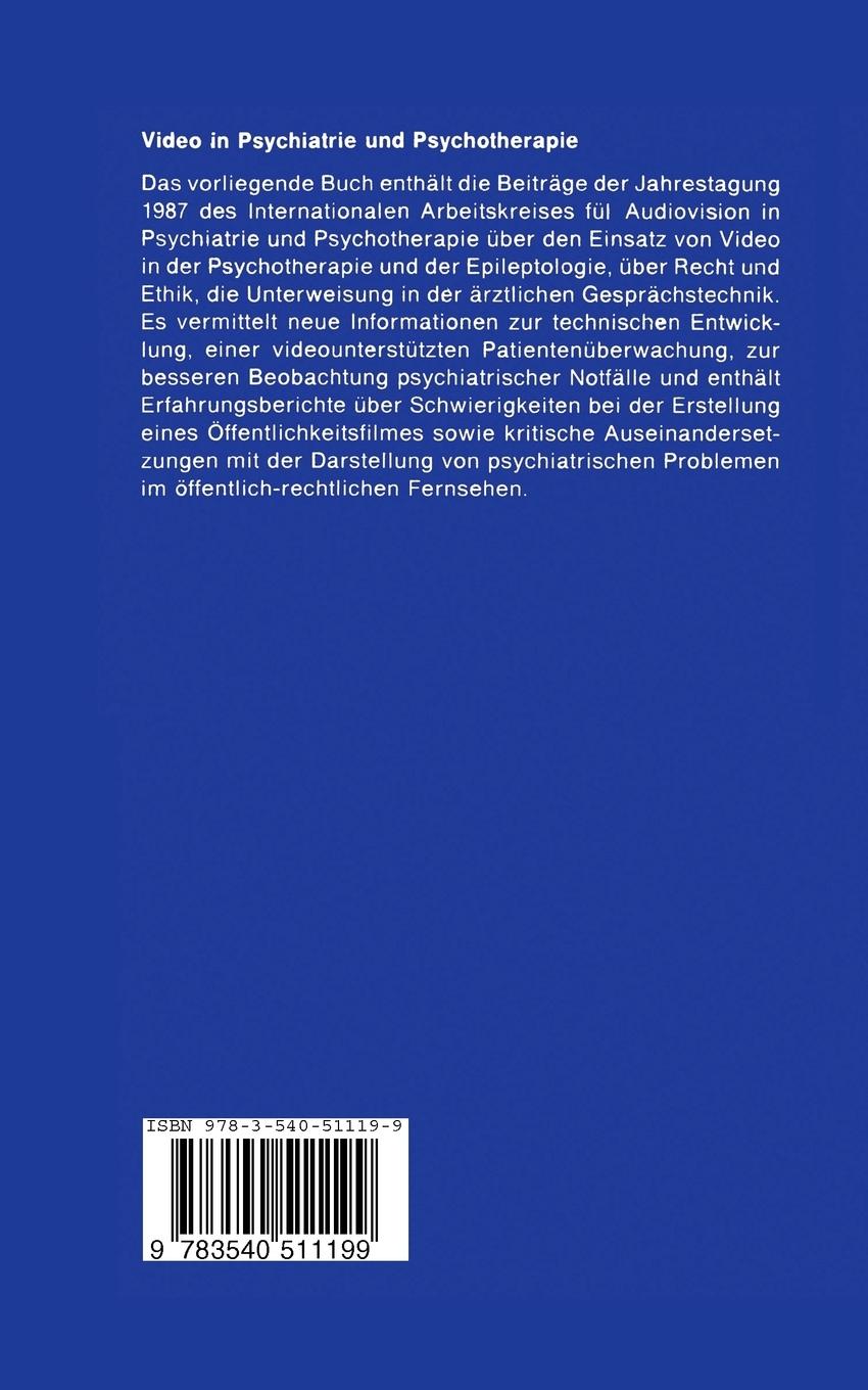 Rückseite: 9783540511199 | Video in Psychiatrie und Psychotherapie | Bernhard Kügelgen | Buch